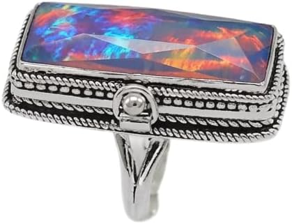 Aurora Opal Poison Ring,92.5 Sterling Silver Ring,Compartment Pill Box Ring,Handmade Locket Ring,Women's Ring,Gift For Her
