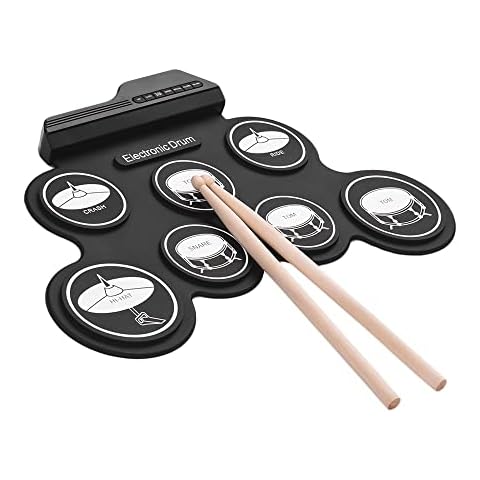 Sasuori Digital Electronic Drum Kit USB Hand-Up Silicon Drum Set Compact Size 7 Drum Pads with Drumsticks Foot Pedals for Beginners Cover