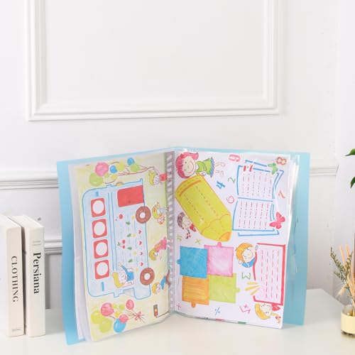 Image of Art Portfolio Folder with Handle and Clear Sleeves 60 Pockets Display 120 Pages Plastic Painting Presentation Storage Book for Artwork Files Document (1, Sky Blue, A3-17 x 13 inch)