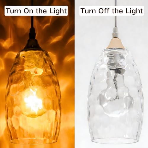 Image of GO&SO Glass Pendant Light Shades Set of 2,7.8 inch H x 4 inch D,Clear Ripple,Oval | 1.57 inch Fitter E26 Base,Hand-Blown Art Fixtures,Chandelier Shades for Kitchen Island,Hanging Light Shades