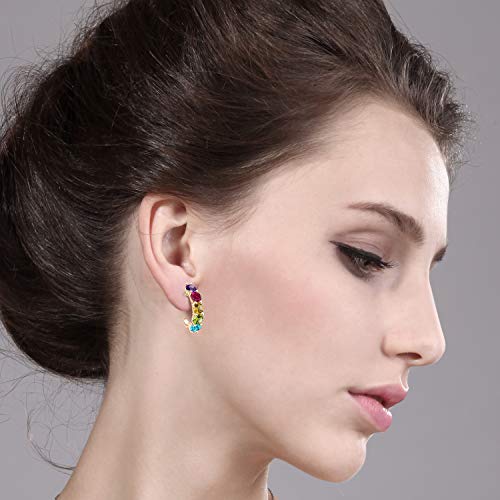 Gem Stone King 18K Yellow Gold Plated Silver Customized and Personalized 5 Round 4.5MM Gemstone Birthstone Open Hoop Earrings For Women4