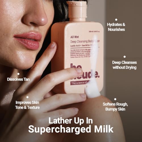 Image of All Wet 250ml De-Tan Body Wash with Milk, Lactic Acid, Vitamin C for Skin Brightening, Dark Spot & Pigmentation Reduction; Deep Cleansing Shower Gel Prevents Dryness for Men & Women - Pack of 2
