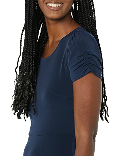 Image of Amazon Essentials Women's Gathered Short Sleeve Crew Neck A-line Dress (Available in Plus Size)