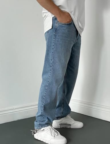 IDEALSANXUN Mens Baggy Jeans Casual Loose Fit Straight Leg Classic Denim Jeans Pants3