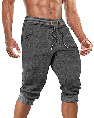 BIYLACLESEN Workout Pants Men Gym Pants Men Jogger Sweatpants 3/4 Joggers Training Pants Men Capri Shorts for Men Track Pants Men Dark Grey