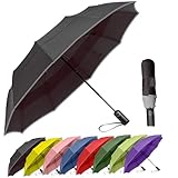 MRTLLOA Paraguas de viaje compacto, plegable a prueba de viento, 10 costillas de apertura automática y cierre plegable paraguas grande para mujeres y hombres y adolescentes., negro, (Black-1 Pack),