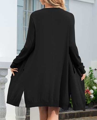 V For City 231225AW0690BLA-S Women'S Black Cardigan Sweaters 2024 Long Dressy Cardigan Open Front Lightweight Button Knit Casual Black Small thumb #2