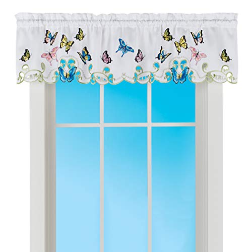 Collections Etc Embroidered Dancing Butterflies & Lavender Window Curtains