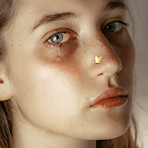 Jewseen 9K Butterfly L-Shape Nose Rings Cubic Zirconia Nose Studs 20G Nose Rings For Women Nose Piercing Jewelry Body Piercing Jewelry #TOP5