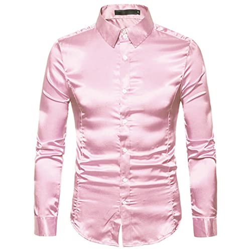 Chemise en soie homme robe sociale satinée slim noir doré pour l'été