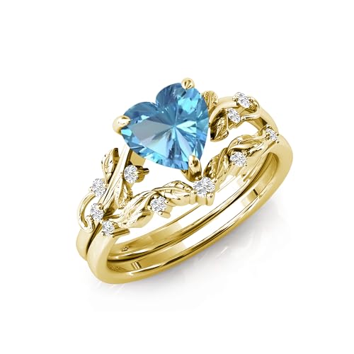 2CT Heart Shaped Gemstone Silver 10K 14K 18K Gold Ring Sets for Women, Heart Birthstone Engagement Promise Rings Luxury Jewelry Gifts for Her for Anniversary Valentine's Day3