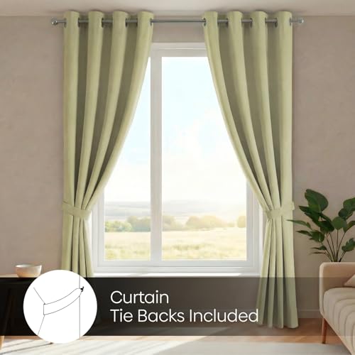 Image of haus & kinder Blackout Curtains 7 feet Long, Door Curtains 7 Feet Set of 2, Blackout Curtain,100% Room Darkening Door Curtain (Pista Green, 114x213 CM)