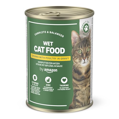 by Amazon Katzensfutter, nass, Dose, Stücke mit Geflügel in Sauce, 12 x 415 g