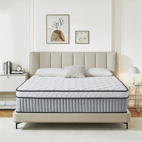 Image of Omblix 12 Inch Queen Mattress, Hybrid Queen Size Mattresses in a Box with Memory Foam and Individual Pocketed Coil, CertiPUR-US, Medium Firm & Pressure Relief