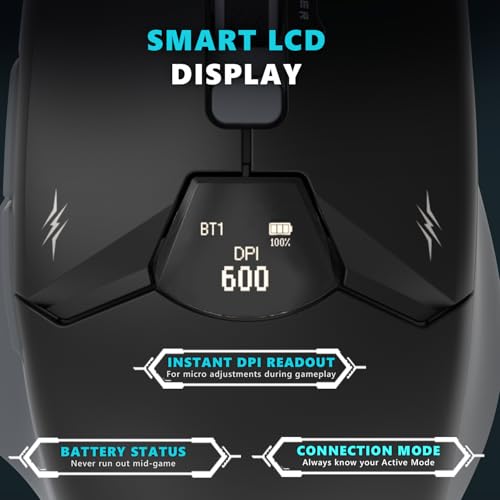 Image of EvoFox Banshee 2 Tri-Mode Wireless Gaming Mouse (2X BT, 2.4G & Wired), PixArt 3311 Sensor, 1000Hz Polling Rate, 12,000 DPI, LCD Display, 6 Programmable Buttons, Software Support, Onboard Memory-Black