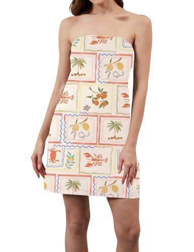 Image of TERIVEEK Women Strapless Linen Tube Mini Dress Summer Boho Beach Sundress