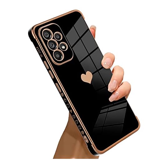 Bonoma Capa compatível com Samsung Galaxy A53 5G com revestimento de coração, galvanizado, luxuoso, elegante, protetor de câmera, TPU macio, à prova de choque, capa traseira protetora para Galaxy A53 5G - preta