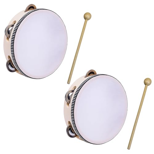 Holz Handtrommeln Set - 2 Stück Trommel, Handheld Tamburin, Mit...