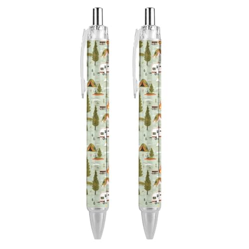 Bolígrafos retráctiles de punta fina de 0,5 mm Happy Camping con tinta negra, pack de 4