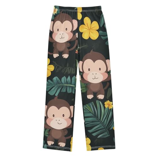 Monkey Hibiscus Florals Boys Long Pants Soft Trousers Elastic Waist Kids Lounge Bottoms with Pockets S-XL