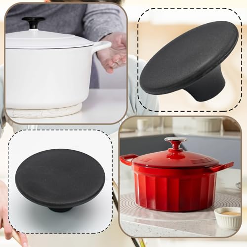 سويويتن 4 قطع مقبض فرن هولندي، مقبض غطاء اسود بديل لغطاء وعاء الفرن الهولندي المصنوع من السيراميك المطلي بالمينا، مقبض غطاء المقلاة