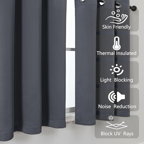 Image of Simplebrand Grey Short Kitchen Curtains 24 Inch Length 2 Panels Set, Small Windows Room Darkening Curtain for Bathroom, Cabinet, Basement, RV Camper, Thermal Insulated Short Drapes, 40 x 24 Inch