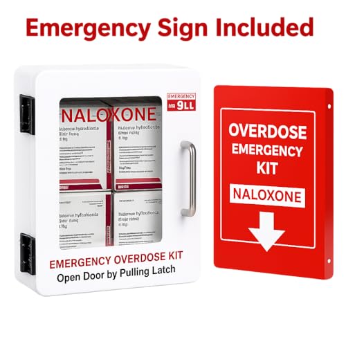Image of Outdoor Naloxone Overdose Emergency Kit Cabinet - 100% Waterproof, Wall Mount - Includes Emergency Sign (No Alarm or Lock, White)