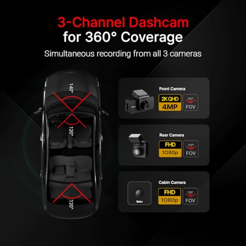 Image of Qubo 3-Channel Dashcam Trio by Hero Group (Front+Rear+Cabin Camera) [New Launch] | 2K QHD | Built-in Wi-Fi & GPS | Wide FOV | IR Night Vision | App Control | Supports up to 1TB SD Card