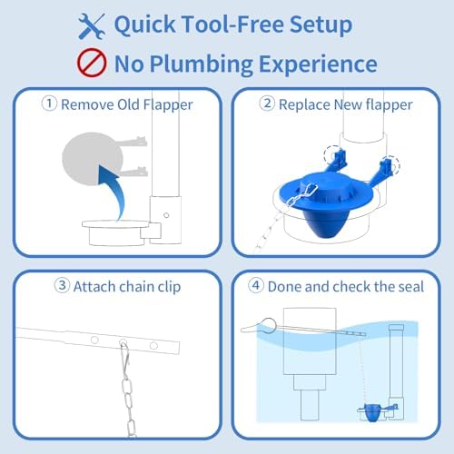 2 Pack Toilet Flapper Replacement Kit, 2 Inch Universal Toilet Tank Flapper Fit for Kohler American Standard Toto Gerber, Silicone Stopper Flapper with Stainless Steel Chain Easy to Install (2) — view 5