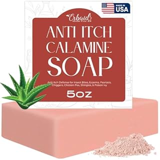 Calamine Soap Bar – All Natural Instant Itch Relief – Calming Calamine Soap for Itchy Skin, Insect Bite, Eczema, Poison Ivy Rash, Chicken Pox – Pure Anti-Itch Body Wash Made in USA – Large 5oz Bar
