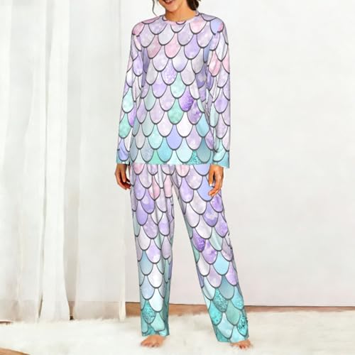 Pyjama sirène femme en rose et violet pastel avec pantalon élastique confort