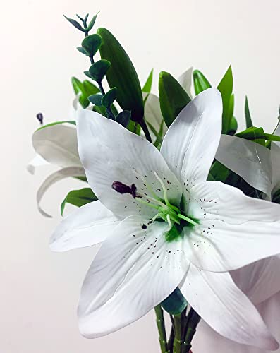 Shuyunge 6 Pcs White Artificial Tiger Lily Flowers Latex Fake Flowers Real Touch Bouquet For Home Wedding Party Garden Shop Decoration Graves Arrangement #TOP6
