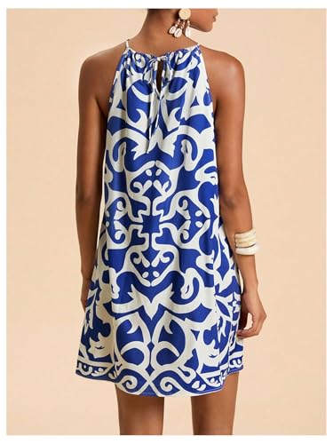 Image of SweatyRocks Women's Tropical Print Halter Dresses Sleeveless Holiday Summer Mini Dress