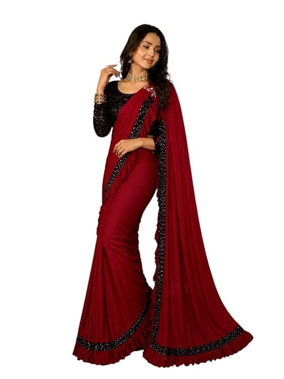 Women’s Sequins Work Lycra Saree with Designer Blouse | Black Border Saree for Wedding, Festive & Special Occasion-picture-34