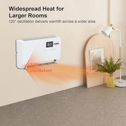 Wall-Mounted Space Heater with ECO Thermostat and Remote Control, LED Display, 60°/90°/120° Oscillation Modes, 24-Hour Timer, Indoor Electric Space Heater - 4