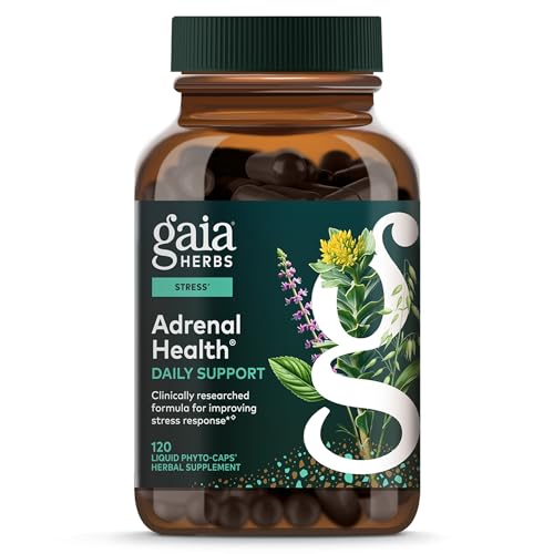 Gaia Herbs Adrenal Health Daily Support - Herbal Supplement with Ashwagandha, Holy Basil & Schisandra - Help Maintain Healthy Energy & Stress Levels* - 120 Vegan Liquid Phyto-Caps (60 Servings)