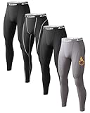 CL convallaria Long Johns for Men Thermal Fleece Lined Compression Pants Athletic Leggings Base Layer Bottoms,Large,4 Pack-Black*2/Black(White)/Grey