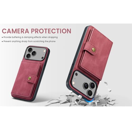 Étui portefeuille en cuir rétro rouge pour iPhone 17 Pro Max