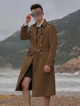 USTZFTBCL Casaco trench coat masculino superlongo comprimento até