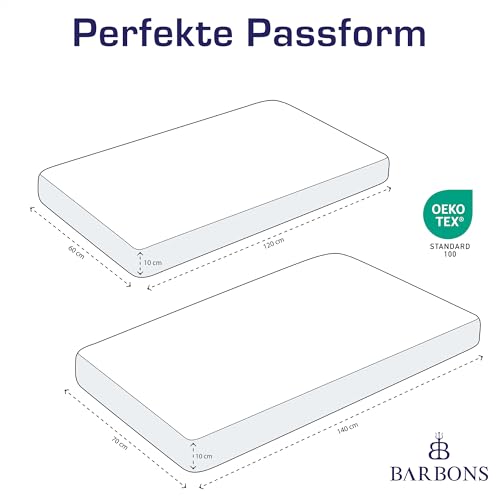 BARBONS Spannbettlaken für Baby/Kinderbett - 100% Jersey-Baumwolle Oeko-TEX Standard 100 Zertifiziert Bettlaken für Babybett (Grün - 60x120cm / 70x140cm)