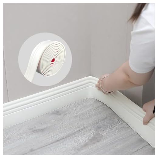COUKIU Flexible Baseboard Molding Trim, Peel and Stick Rubber Wall Base Moulding Trim, 4 Inch x 16.4 Feet Self-Adhesive Vinyl Wall Base Cove Base (Creamy White)