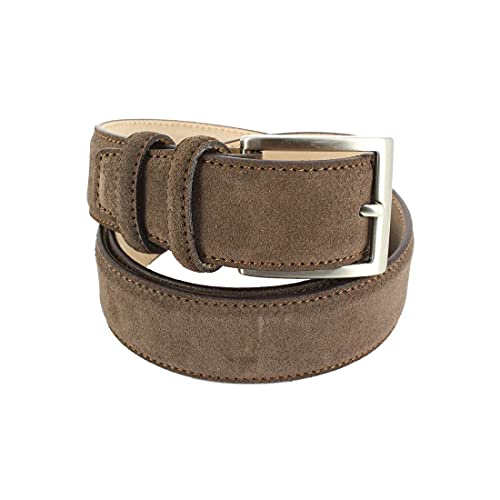 Robert Charles. Ceinture en daim. surpiquée, Cuir. Marron chataigne - Uni - FABRIQUE EN ITALIE. L : 92-100cm