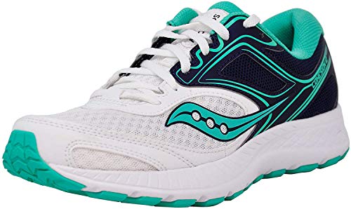 Saucony Women's VERSAFOAM Cohesion 12 White/Navy/Teal Running Shoe 8.5 M US