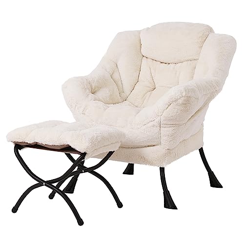 Image of Tiita Lazy Chair with Ottoman, Beige Modern Large Accent Chair, Comfy Leisure Sofa Armchair with Ottoman, Reading Chair with Footrest for Bedroom, Living Room, Dorm Rooms, Plush Beige