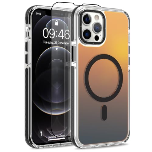 Image of Magnetic Case for iPhone 12 Pro Max [Compatible with Magsafe] [Cute Fashion Fluorescent Design] [1 Screen Protector] Slim Translucent Matte Case for iPhone 12 Pro Max 6.7 inch 2020, Black