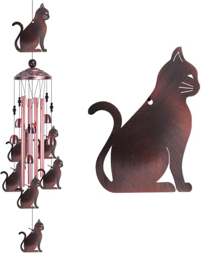 Cat Wind Chimes for Outside Metal Windchimes Cat Easter Gifts for Women/Men Wind Chime Garden Decor Outdoor Memorial/Housewarming/Birthday/Festival Gifts Front Yard Decor