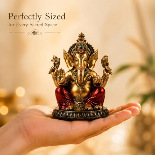 Image of ARMONIA Premium Lord Ganesha Idol for Home Decor - 6 Inch Handmade Ganesh Murti |Antique Finish Ganpati Statue for Mandir,Office Desk |Polyresin | Best Spiritual Gift for Diwali,Wedding & Housewarming