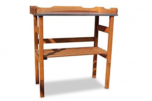 Mesa para plantas de madera con encimera galvanizada, color marrón, 80 x 40 x 82 cm