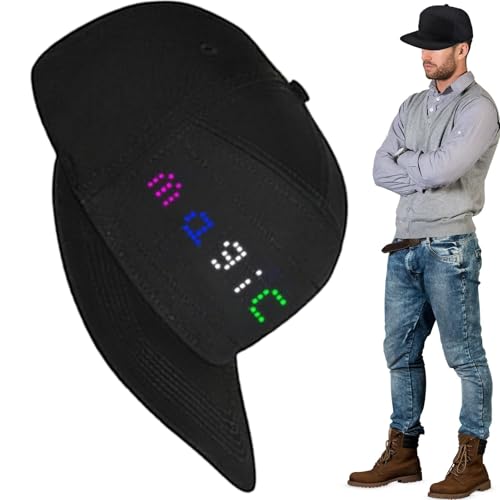 Gorro con Pantalla LED Rodante para Mujeres Y Hombres, Sombreros LED, Recargable Gorra LED Programable con Control De Aplicación Bluetooths Gorra Luminosa, Teléfono Móvil para Cambiar La Palabra