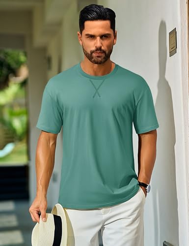 Cotrasen Men's T Shirts Cotton Drop Shoulder Short Sleeve Shirts for Men Casual Soft Comfort Loose Fit Mens Summer Tee Shirts